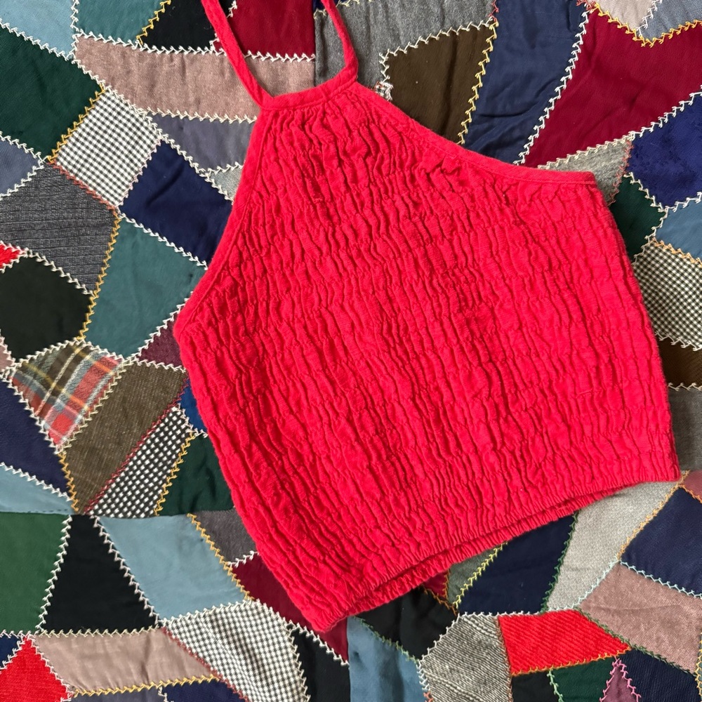Vibrant Red Shirred Halter Top - Picture 2 of 5